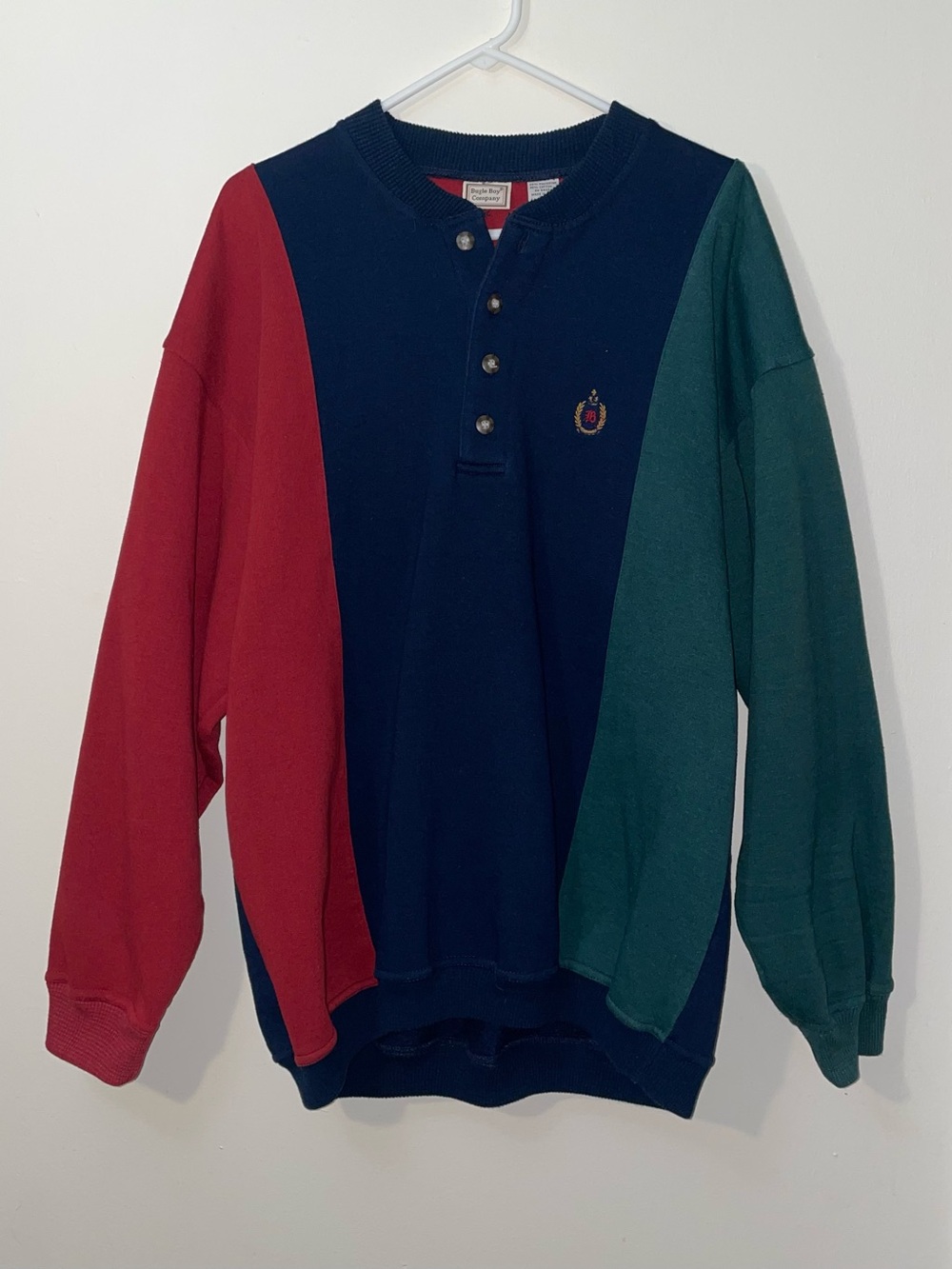 VTG 90s Bugle Boy Company Men’s Colorblock Varsity Henley Sweatshirt
